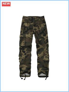 Mid-Rise Cargo Pants Heavy Cotton Straight Leg 8 Pockets